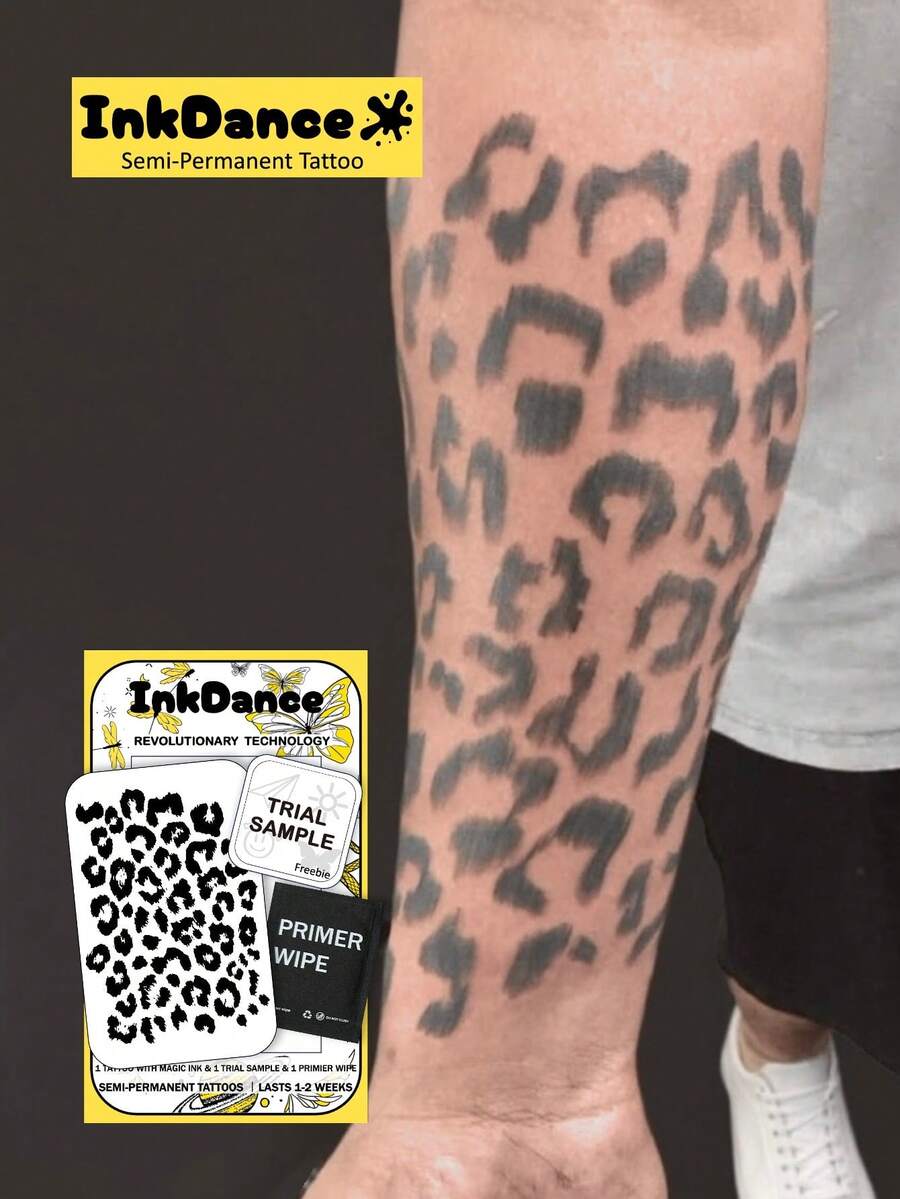 1 Set "Leopard Print" New Technology Temporary Tattoo Stickers, Semi-Permanent, Realistic Design, Waterproof And Long-Lasting, Wild Black, Plant-Based Formula, Ink Dance Festival Body Art Gift D021 - Black - View 1