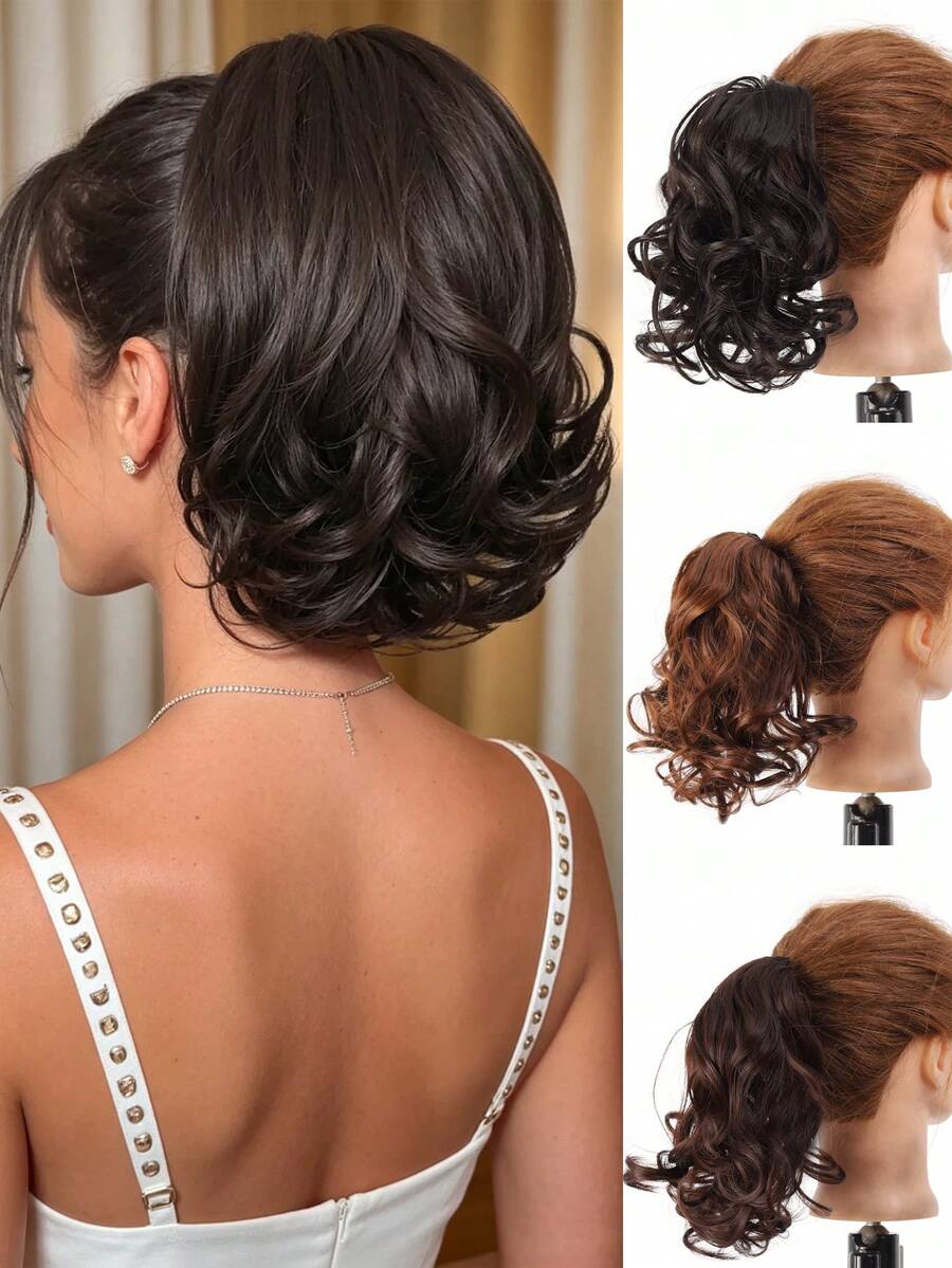 10-Inch Elastic Band Short Curly Ponytail Hair Extensions, For Women's Everyday Wear. Hair Ties Scrunchie