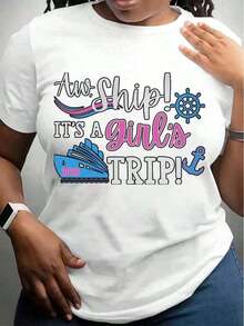 Camiseta de manga corta para mujer, estilo casual y diario, con diseño gráfico vintage minimalista moderno, cuello redondo, estampado de barco y viaje de chicas, ideal para vacaciones en crucero, g06. - Blanco - Ver 7