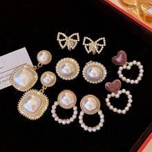 VKME 6 Pares de Brincos Conjunto de Cruz Metálica e Pérola, Brincos Minimalistas Incrustados de Diamante para Mulheres (Entrega Aleatória) - XH92826023 - Visão 2
