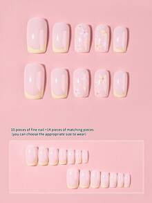 24pcs Square Shaped French Press-On Nails, Yellow Floral Pattern, Acrylic Fake Nails Set Includes 1pc Jelly Gel And 1pc Nail File, Perfect For Summer Nails And French Manicure - Multicolor - View 3