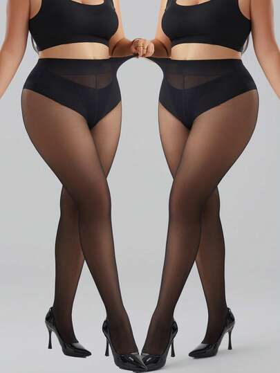 2 Pairs Plus Size Tights Women's Sexy 30D Sheer Black Pantyhose, Fashionable Minimalist , Comfortable & Versatile
