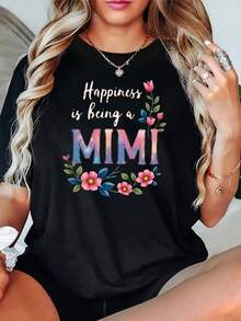 Camiseta de mujer, talla grande, estampada, dedicada a la abuela - temática "La felicidad de ser abuela". Camiseta casual de mujer con cuello redondo, adecuada para verano y otoño, suave y cómoda. jpg Ropa de fiesta para adultos, atuendo para celebraciones de temporada, estampados divertidos de temporada, calidad de impresión duradera. El regalo ideal para el Día de Acción de Gracias y Navidad - Negro - Ver 1