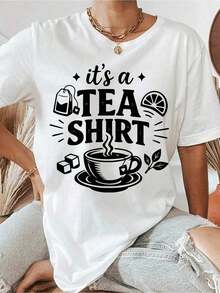 Cuello Redondo Talla Grande - Talla Grande - CAMISETA ITA TEA - Una camiseta con temática de té perfecta para amantes y adictos al té, con varios diseños _0671. Camiseta cómoda y vibrante, de diseño retro, adecuada para mujeres. Camiseta casual de manga corta para mujer, talla estándar, camiseta básica. Blusas para mujer casual. - Blanco - Ver 1