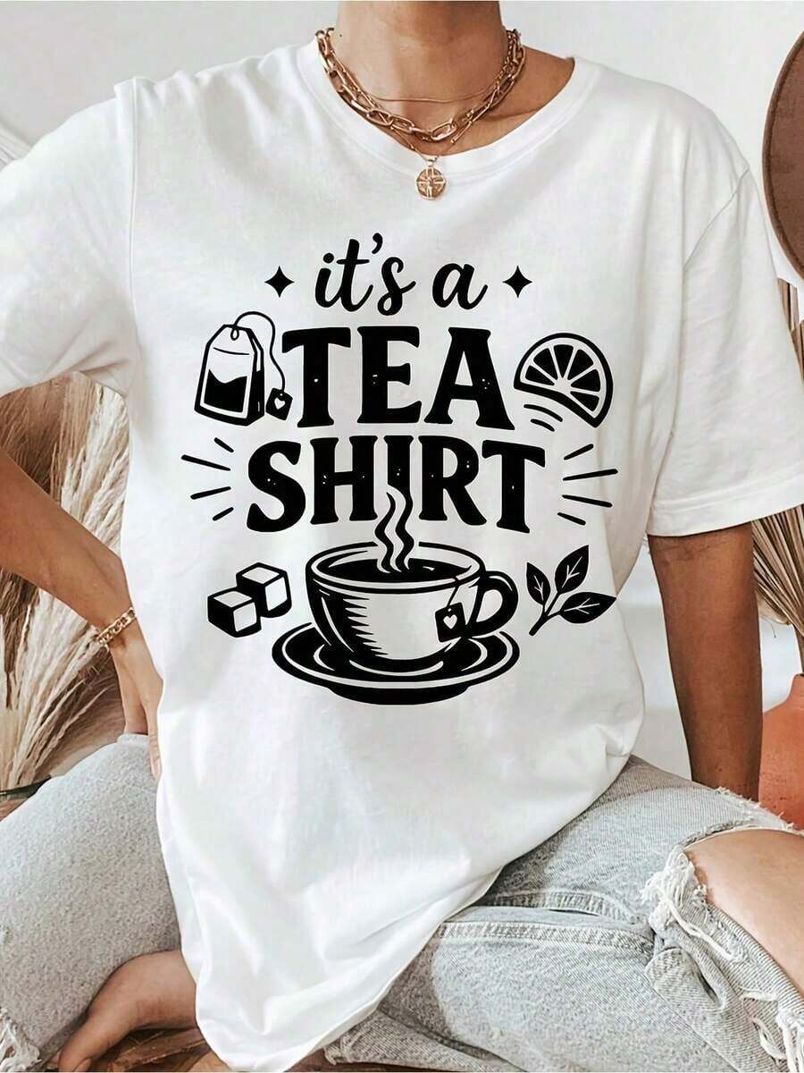 Cuello Redondo Talla Grande - Talla Grande - CAMISETA ITA TEA - Una camiseta con temática de té perfecta para amantes y adictos al té, con varios diseños _0671. Camiseta cómoda y vibrante, de diseño retro, adecuada para mujeres. Camiseta casual de manga corta para mujer, talla estándar, camiseta básica. Blusas para mujer casual. - Blanco - Ver 1