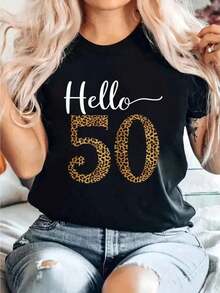 ModernoHello Camiseta con Estampado de Leopardo para Fiesta de 50 Años, Regalo para Mujer, Ropa Casual - Negro - Ver 1