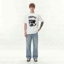 Boy Camiseta De Manga Corta Con Estampado De Calaveras Estilo Americano, Top Casual Holgado Unisex Para Parejas De Verano. - Blanco - Ver 2