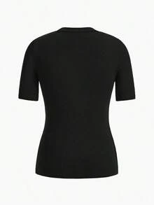 BASICS Top tejido de canalé de cuello alto - Negro - Ver 2