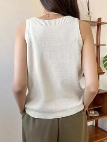Camiseta de punto de cuello redondo, chaleco de ropa de otoño - Blanco - Ver 2