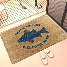 1pc Navy Blue Bass Fish Print Flannel Rug, Printed With "Welcome Fishing Friends" Text, Vintage Outdoor Fishing Style Rectangular Doormat, Washable Entryway Mat, Suitable For Foyer, Porch, Lakeside Home And Home Decor - 1PC - View 10