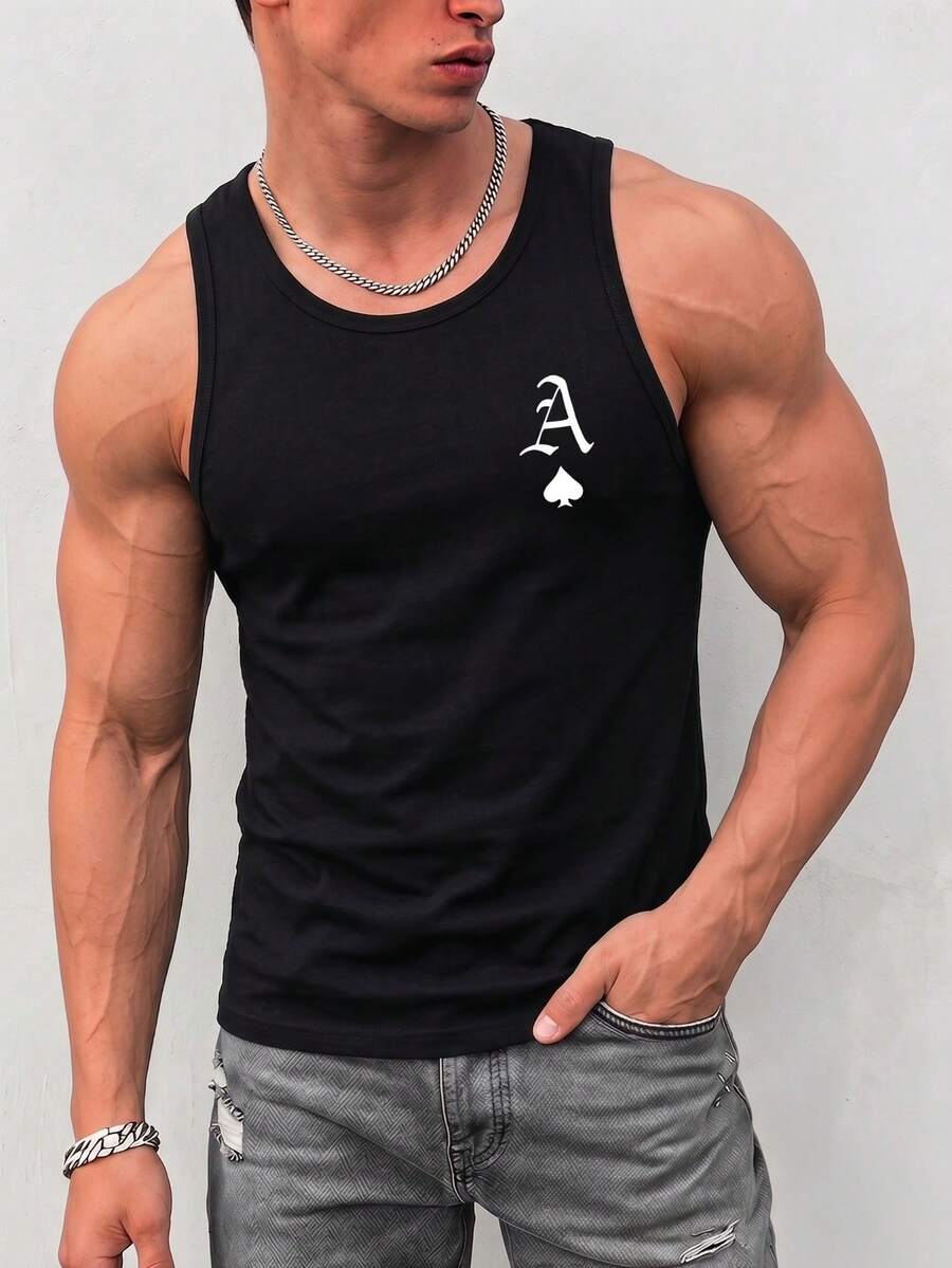ZYNTH BALENO Men's Fashionable Narrow Shoulder Letter Print Tank Top, Suitable For Outdoor Sports, Gym - Black - View 1