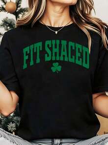 Women's Fitted Shamrock T-Shirt, Comfortable, Soft, Casual, With Irish Shamrock Graphic Design For St. Patrick's Day Celebration And Everyday Wear, St. Patrick's Day T-Shirts, Cool Summer Clothing For Women - 黑色 - 查看 6