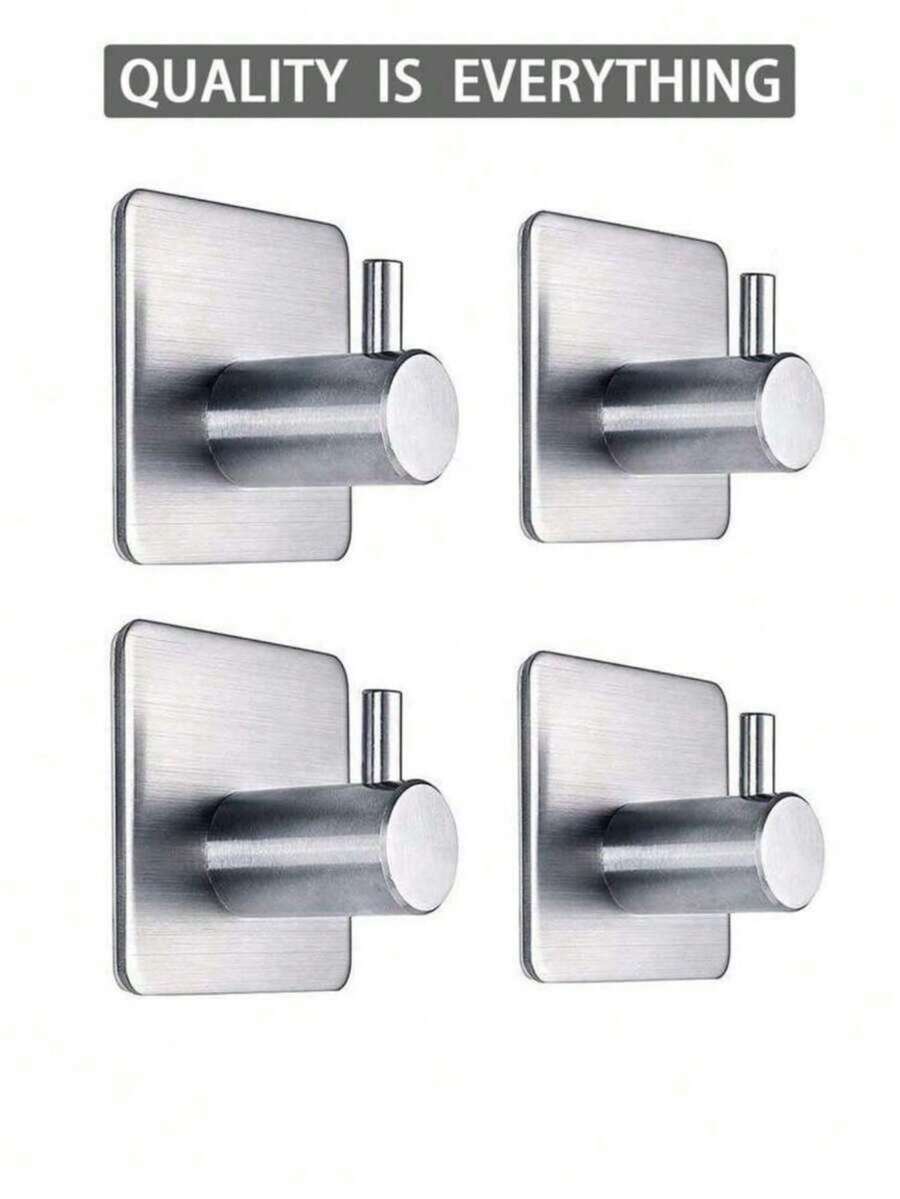 Adhesive Hooks,Stainless Steel Square Adhe Heavy-Duty Waterproof Stainless Steel Self-Adhesive Hooks, Shower Wall Hooks, Bathroom Kitchen Towel Adhesive Hooks. Heavy-Duty Wall Hooks, Waterproof Stainless Steel Hooks, For Hanging Coats, Hats, Towels,