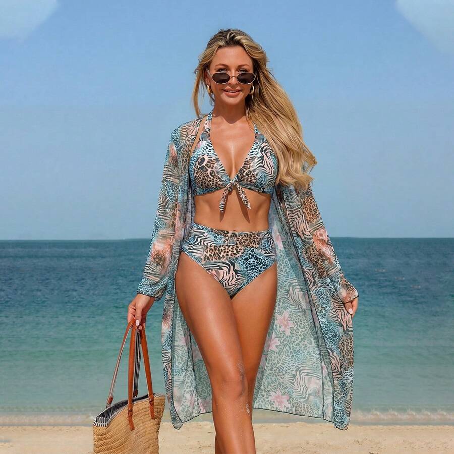New Three-Piece Swimsuit Set, Sexy And Fashionable, Popular Multicolored Printed Bikini. - Pattern 13 - View 1
