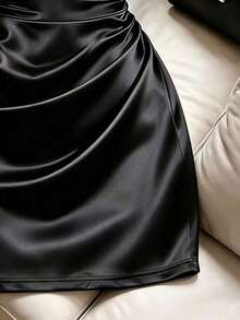 Vestido de mujer de alta gama con pliegues sin mangas y sexy, vestido de mujer para primavera/verano, adecuado para vacaciones, salidas, Y2K, primavera, verano, vuelta al colegio, casual, playa, negocios, versátil, vestido negro de mujer - Negro - Ver 5