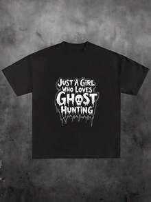 Camiseta de manga corta para mujer de puro algodón cómoda con estampado "Solo una chica que ama la caza de fantasmas", Per_176_t1 playeras de mujer - Negro - Ver 7