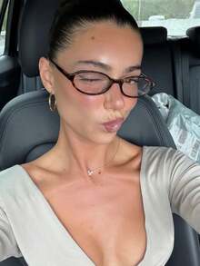 1件復古小橢圓框眼鏡，個性化街頭風凹面透明鏡片小框眼鏡，女款極簡復古韓系時尚配件 - 豹紋 - 查看 4