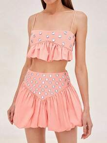 Women's Two-Piece Set: Yellow Strapless Floral Skirt, Sexy Style - Hồng - Xem 1
