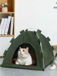 Tenda Hewan Peliharaan Lucu, Alas Es Kucing, Bantalan Pendingin Hewan Peliharaan Musim Panas, Rumah Kucing Luar Ruangan Lipat yang Bernapas - Hijau Tentara - View 4