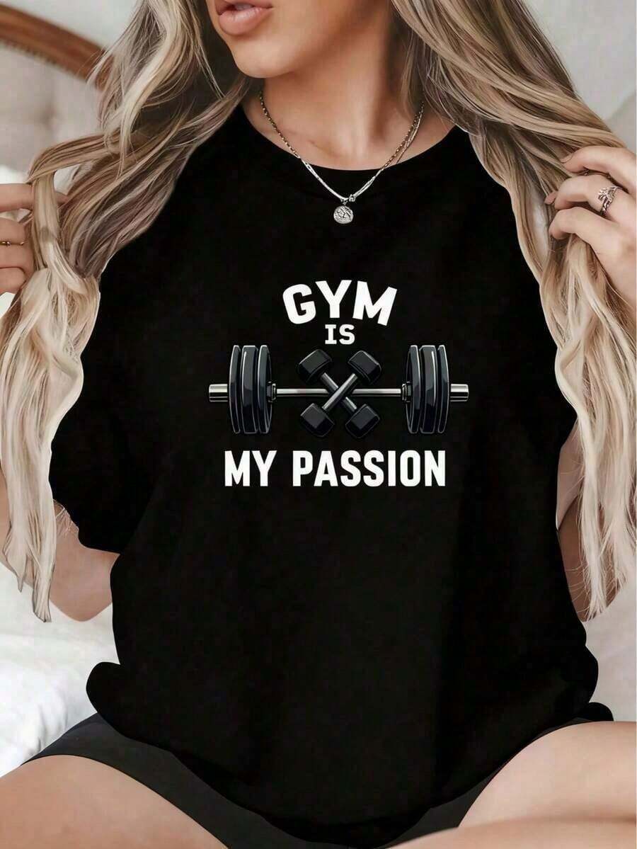short-sleeveRound Neck 1 Pieza Camiseta de Mujer con Estampado, Estilo Realista de Fitness Camiseta Negra GYM CON ACTITUD CHICA, 1 PC Camiseta de Cuello Redondo para Mujeres, 180g 100% Algodón Puro, Fresca y Cómoda para la Vida Casual, Deporte, Gimnasio, Viaje, Regalo, Vacaciones de Verano, Día de la Independencia de México 100% Cotton Blusas Para Mujer Casual100% Cotton - Negro 4 - Ver 1