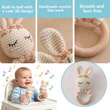 1pc Handmade Woven Rabbit Rattle - Soft Plush Rabbit Ring Toy, Suitable For Infants And Toddlers, Mixed Textile Colors, Easy To Grip, Attract Baby's Attention, Soothing Rattle Sound, Suitable For Nursery Decor, Cognitive Development, Suitable For Easter, Christmas, Birthday And Newborn Gifts, Easter Basket Stuffers - Multicolor - View 8