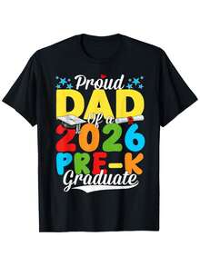1 camiseta con la frase "Padre orgulloso y gracioso de un graduado de preescolar de la clase de 2026", camiseta cómoda para hombre, estilo de cuello redondo, extremadamente suave, transpirable, que absorbe la humedad, camiseta casual de verano, camiseta esencial de moda, 180g, 100% algodón. - Negro - Ver 1