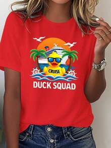 Camiseta suave para mujer, con una escena del equipo Ducks en vacaciones junto al mar. - Rojo - Ver 7
