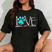 Camisetas Unisex 100% Algodón para Amantes de Perros, Camisetas con Estampado de Corazón y Pata para Mujer, Camisetas de Manga Corta para Mamá de Perro - Negro - Ver 1