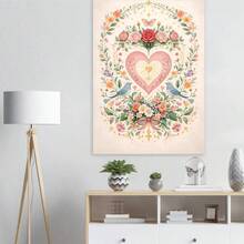 1/PC Powder Blusher And Gold Flower Heart Art Canvas Print Poster - Pink Wild Flower Plant Wall Frameless Decoration - Romantic House Poster - No Frame - View 1