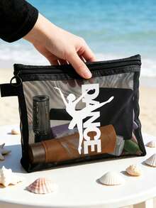 多色時尚網格海灘包，印有舞蹈、卡通女孩、彩色圖案化妝包，海灘主題，海星、波浪。大容量透明化妝包，尼龍拉鍊盥洗包 - 輕便，可存放防曬霜、零食、比基尼和海灘必需品。春/夏收納，耐用，非常適合游泳、海灘、潛水和夏季度假。適合返校學生，這款輕便防曬霜收納包適合朋友、家人、女朋友和同學。生日、返校季節 - 彩色 - 查看 8
