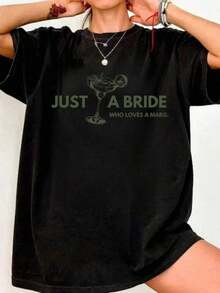 Talla Grande, Manga Corta, 100% Algodón, Camiseta "Just A BRIDE Who Loves Margs" - Camiseta de Novia, Camiseta Divertida para Fiesta de Solteras, Camiseta de Esposa, Camiseta de Despedida de Soltera, Regalo para la Novia, 100% Algodón - Negro - Ver 7