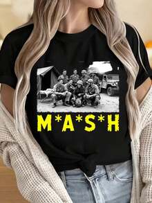 Camisetas para Mujeres y Hombres con Cuello Redondo y Mangas Cortas, Camiseta Vintage de la Serie de Drama Militar Mash, Camiseta Gráfica Unisex de Algodón para Hombres y Mujeres, Ideal para Fanáticos de la Comedia Clásica y el Drama. Estampados Divertidos Adecuados para Fiestas de Navidad, Actividades Deportivas, Fiestas de Vacaciones, Salidas, Deportes y Otros Regalos Festivos. - Negro - Ver 4