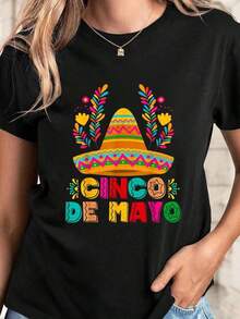 Manga CortaGraphic T-shirtCinco De Mayo Cinco De Mayo Fiesta Surprise Camisa 5 De Mayo Viva Mexico T-Shirt Casual Graphic Print Round Neck Short Sleeve T-Shirt, Summer Topvintage Vintage - Negro - Ver 7