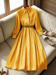 Vestido ajustado de mujer con camisa de rayas - Amarillo claro - Ver 11