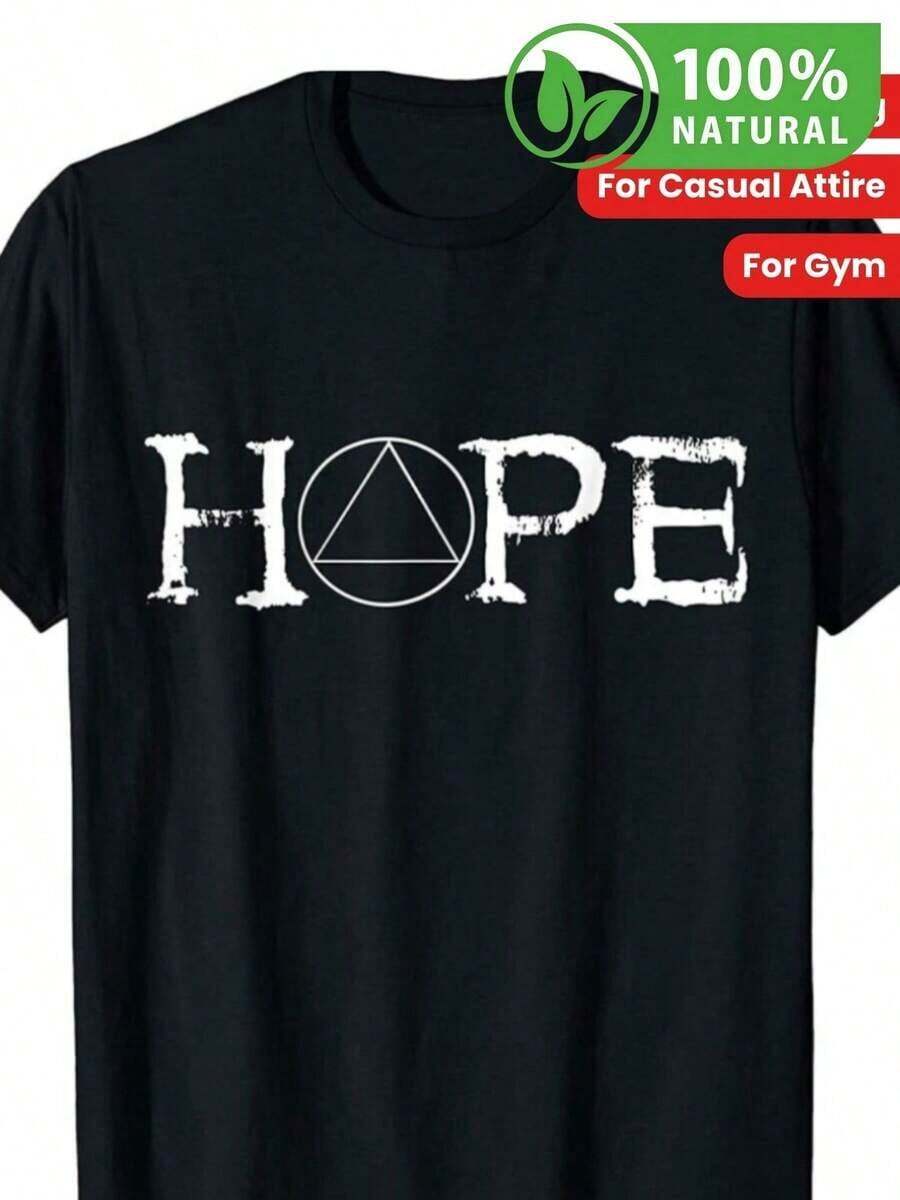 Camiseta Negra Casual para Hombre con Estampado de Esperanza y Símbolo Geométrico Inspirador Perfecta para Estilo Urbano y Gimnasio Ideal para Moda Juvenil y Look Diario cómoda y Ligera para Todas las Estaciones - Negro - Ver 1