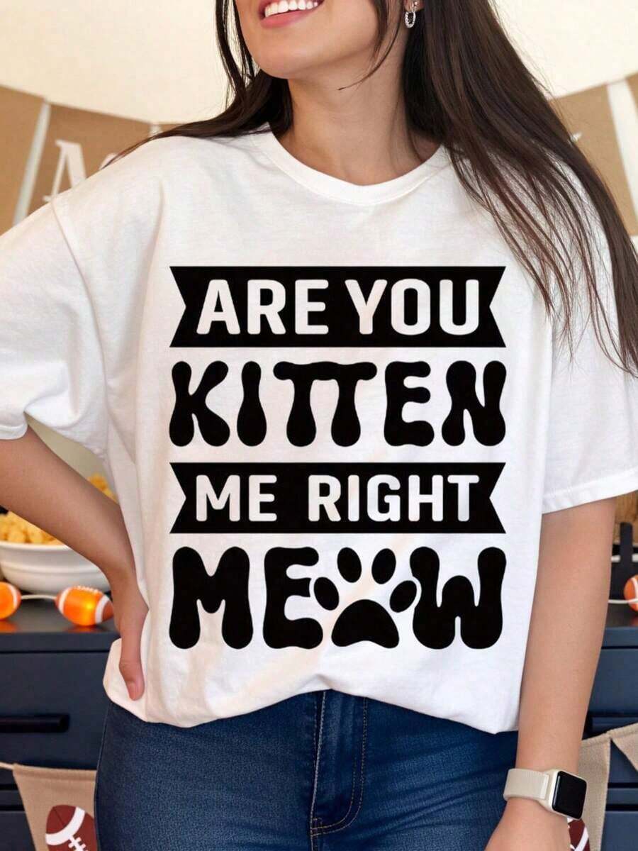 100% algodón, Camiseta de Mujer con Estampado Divertido de Gato "¿Me Estás Engañando, Miau? ", Camiseta Casual para Amantes de Mascotas, Ropa de Fiesta, Idea de Regalo - Blanco - Ver 1
