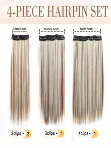Tóc nối kẹp 14 inch cho nữ, tóc giả dài thẳng, bộ 4 miếng, tóc dài vừa, tóc nối bồng bềnh tự nhiên, kẹp tóc giả, tóc nối - Nhiều màu - Xem 6