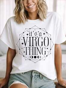 Es una camiseta gráfica con el signo zodiacal Virgo para amantes de la astrología y entusiastas de los signos zodiacales - Estilo callejero vintage, unisex, de algodón, manga corta, cuello redondo, 100% algodón. - Blanco - Ver 3