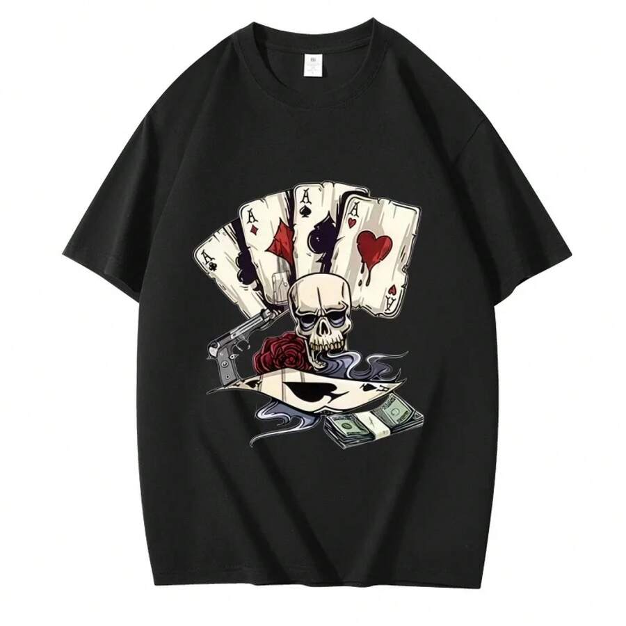 Camiseta de hombre hecha de 100% algodón, camiseta de verano de alta calidad con cuello redondo, camiseta holgada con cuello redondo, camisa de manga corta para hombre. - Negro - Ver 1