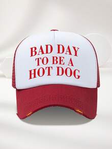 1pc Unisex Trucker Hat "Today Is Not A Good Day For Hot Dogs", Personalized Letter Print Baseball Cap, Casual Sun Hat For Outdoor Travel Beach, Perfect Gift For Friends And Family - A - View 9