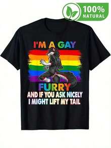 Camiseta Negra con Diseño Celebración Orgullosa Furry para la Comunidad LGBT con Colores del Arcoíris Ideal para Eventos de Inclusión Moda Alternativa Estilo Único Ropa Casual Juvenil Regalo para Amigos Inclusivos y Diversos Estampado Creativo alta calidad Algodón Suave - Negro - Ver 8