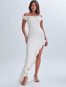 Vestido de Fiesta Verano Nuevo Bandeau Cuello Barco Elegante Alta Gama Estilo Europeo Moda Casual para Mujer - Blanco - Ver 5