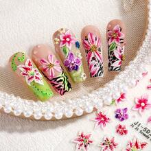 5D Spring Summer Pink Floral Leopard Pattern Nail Art Stickers Featuring Calla Lily Designs, Self-Adhesive Nail Decals For And Women, Perfect For Manicure Decoration - 彩色 - 查看 9