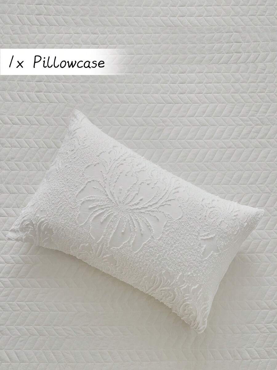 1 pieza Funda de almohada con bordado calado de estilo bohemio en blanco, funda de almohada decorativa de poliéster de estilo vintage, adecuada para todas las estaciones, decoración, lavable a máquina, sin incluir el relleno de la almohada - Blanco - Ver 1