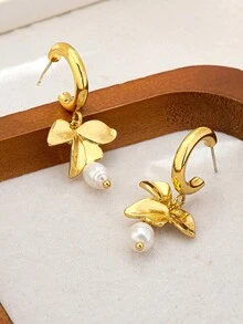 1 Đôi bông tai ngọc trai hình bướm thiết kế độc đáo, sang trọng, thanh lịch, đa năng, quà tặng cho bạn gái, phong cách tối giản cho hàng ngày và kỳ nghỉ. - Vàng - Xem 3