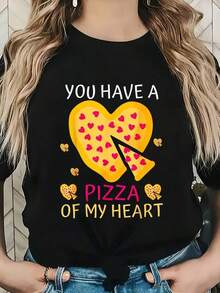 Camiseta Gráfica de Moda para Mujer con el Mensaje "Tienes un Pedazo de Mi Corazón" para Amantes de Lizza, Cuello Redondo, Estampada, Manga Corta, Casual para Uso Diario. Son Excelentes Regalos para Amigos y Familiares. Camisetas 100% Algodón con un Diseño Juvenil y Moderno para Uso Diario. - Negro - Ver 1