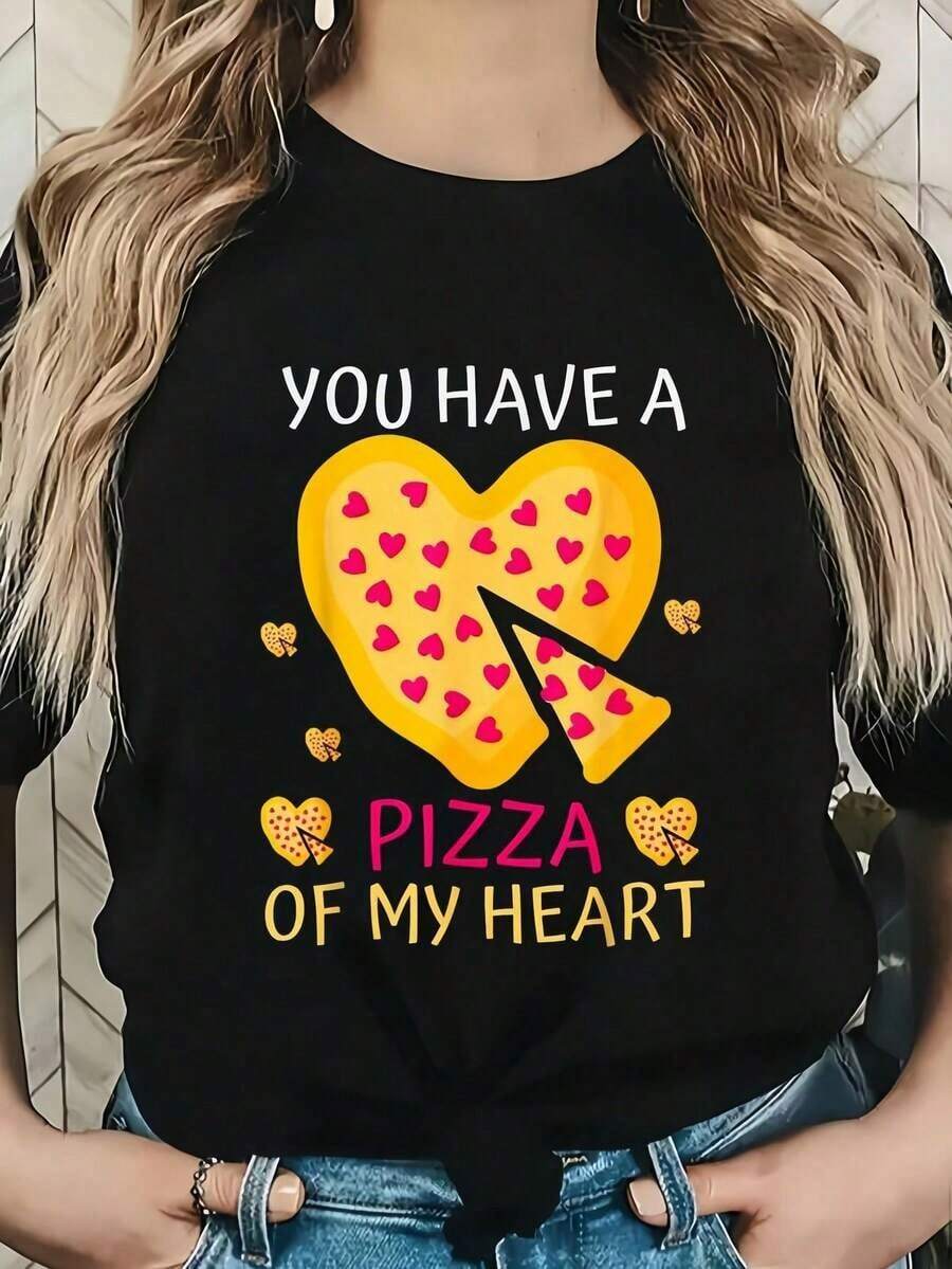 Camiseta Gráfica de Moda para Mujer con el Mensaje "Tienes un Pedazo de Mi Corazón" para Amantes de Lizza, Cuello Redondo, Estampada, Manga Corta, Casual para Uso Diario. Son Excelentes Regalos para Amigos y Familiares. Camisetas 100% Algodón con un Diseño Juvenil y Moderno para Uso Diario. - Negro - Ver 1