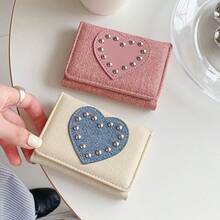 Ví gập ba đa năng kiểu Hàn Quốc thời trang Y2K dành cho nữ, đựng thẻ, họa tiết trái tim đinh tán! - Nhiều màu - Xem 2