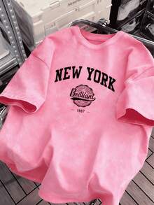 Men's Heavyweight With New York Pattern Print And Vintage Letters Available In Plus Sizes, All-Season Comfortable Machine Washable Casual Clothing - Pink - View 10