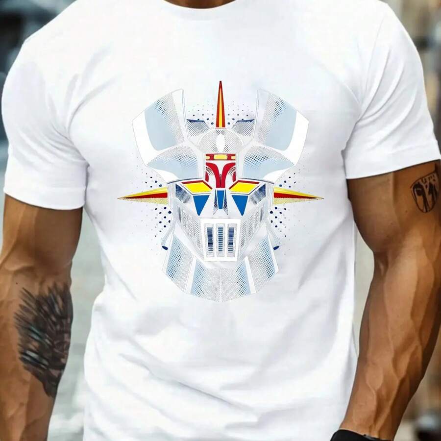 Men's T-Shirt, Creative Summer Black Color 180 Grams Sizes (S-XXL) Unisex Short Sleeve All Seasons Casual Round Neck Comfortable Fit Soft Stretch Fabric - 白色 - 查看 1